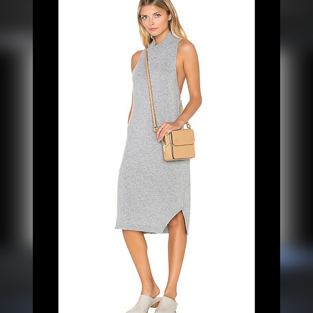 360 Cashmere Deana Mock Neck Racerback Sweater Dress Heather Grey XS